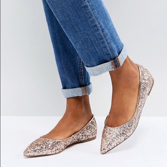 rose gold glitter flats